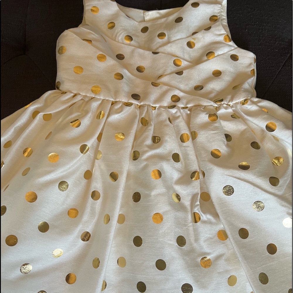 Carters White and Gold Polka Dot Dress Size 12 Months Worn Once